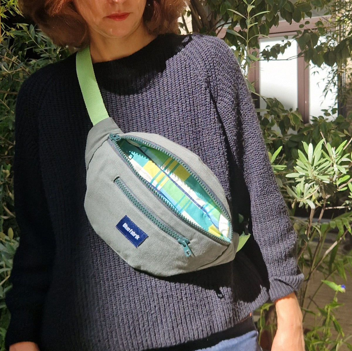 Sac Banane Vert & Anis, doublure à carreaux
