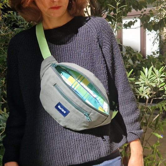 Sac Banane Vert & Anis, doublure à carreaux