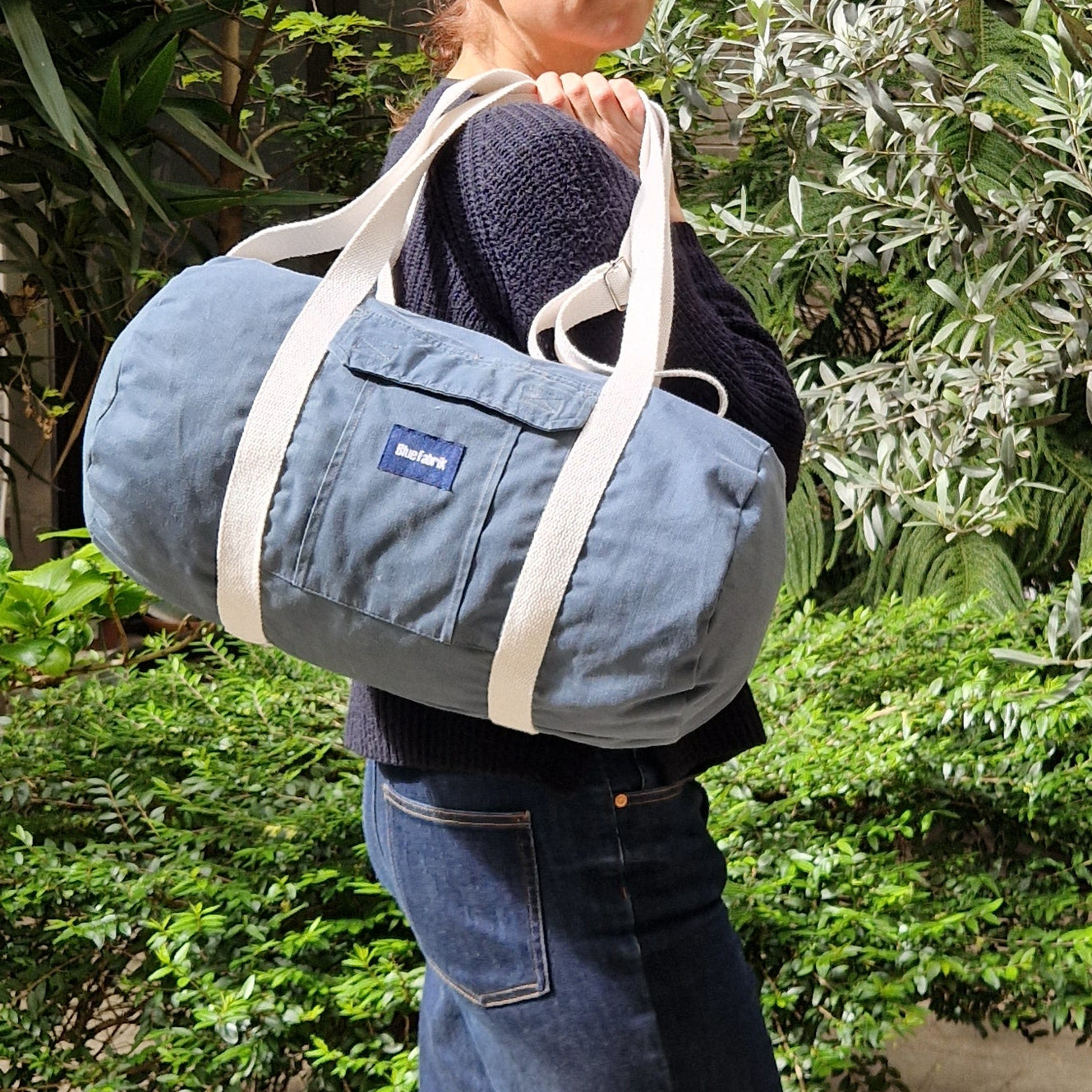 Sac Bowling Medium Vert & Ecru, doublure fleurie, avec bandoulière - Blue Fabrik - zoom