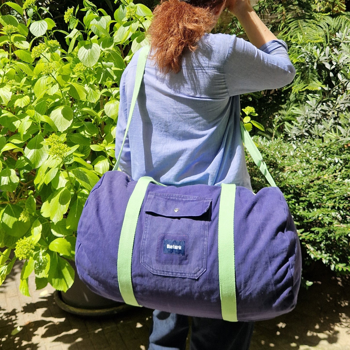 Grand Sac Bowling Bleu & Anis, doublure à petites fleurs - Blue Fabrik