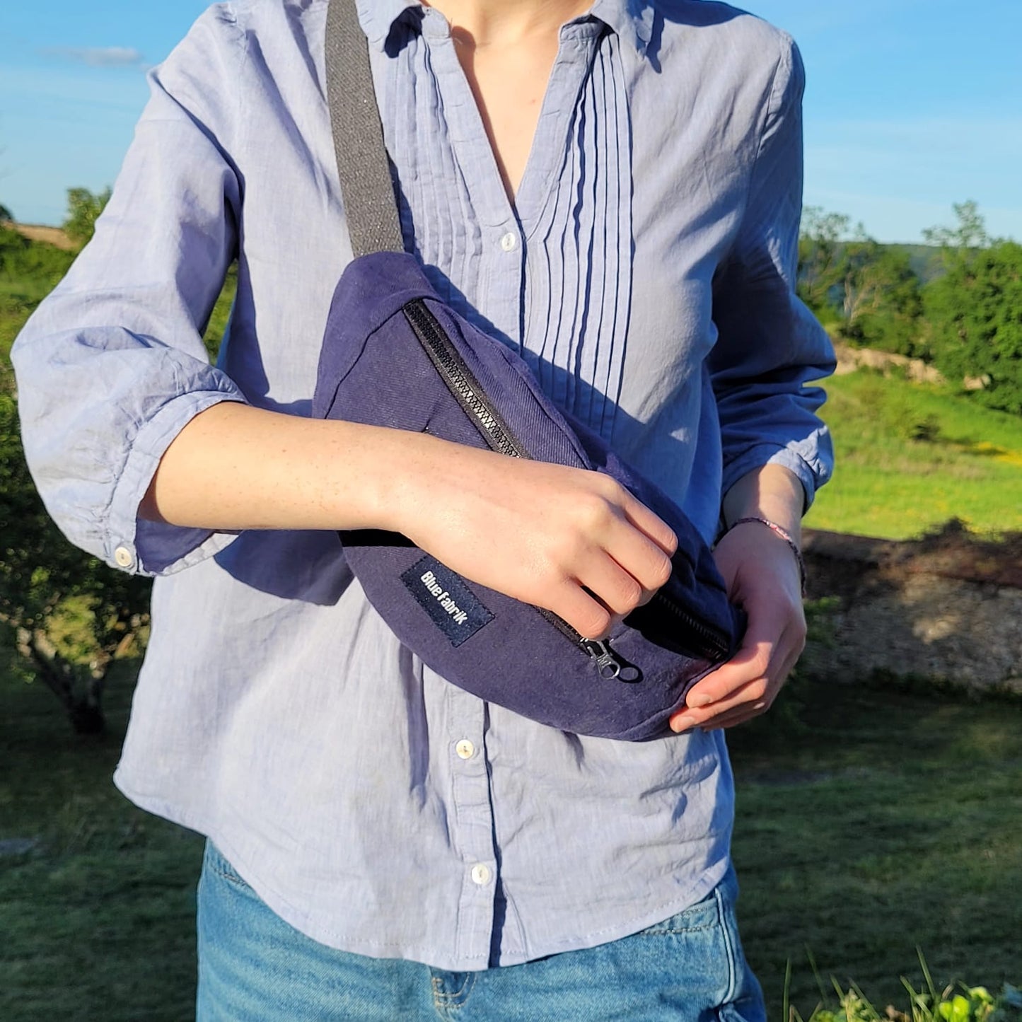 Sac Banane Bleu & Gris anthracite, doublure rayée - Blue Fabrik