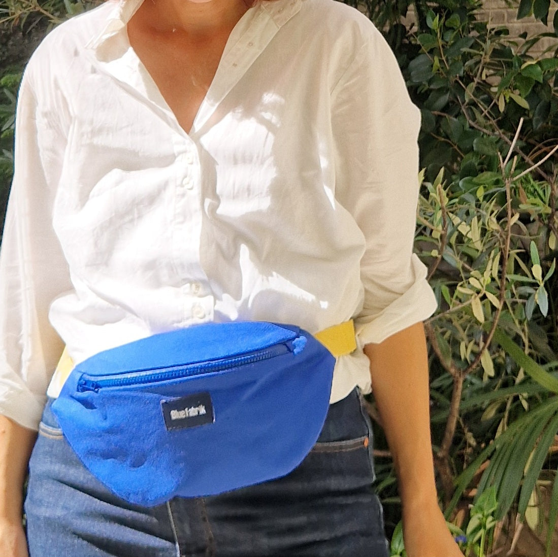 Sac Banane Bleu & Jaune, doublure à carreaux