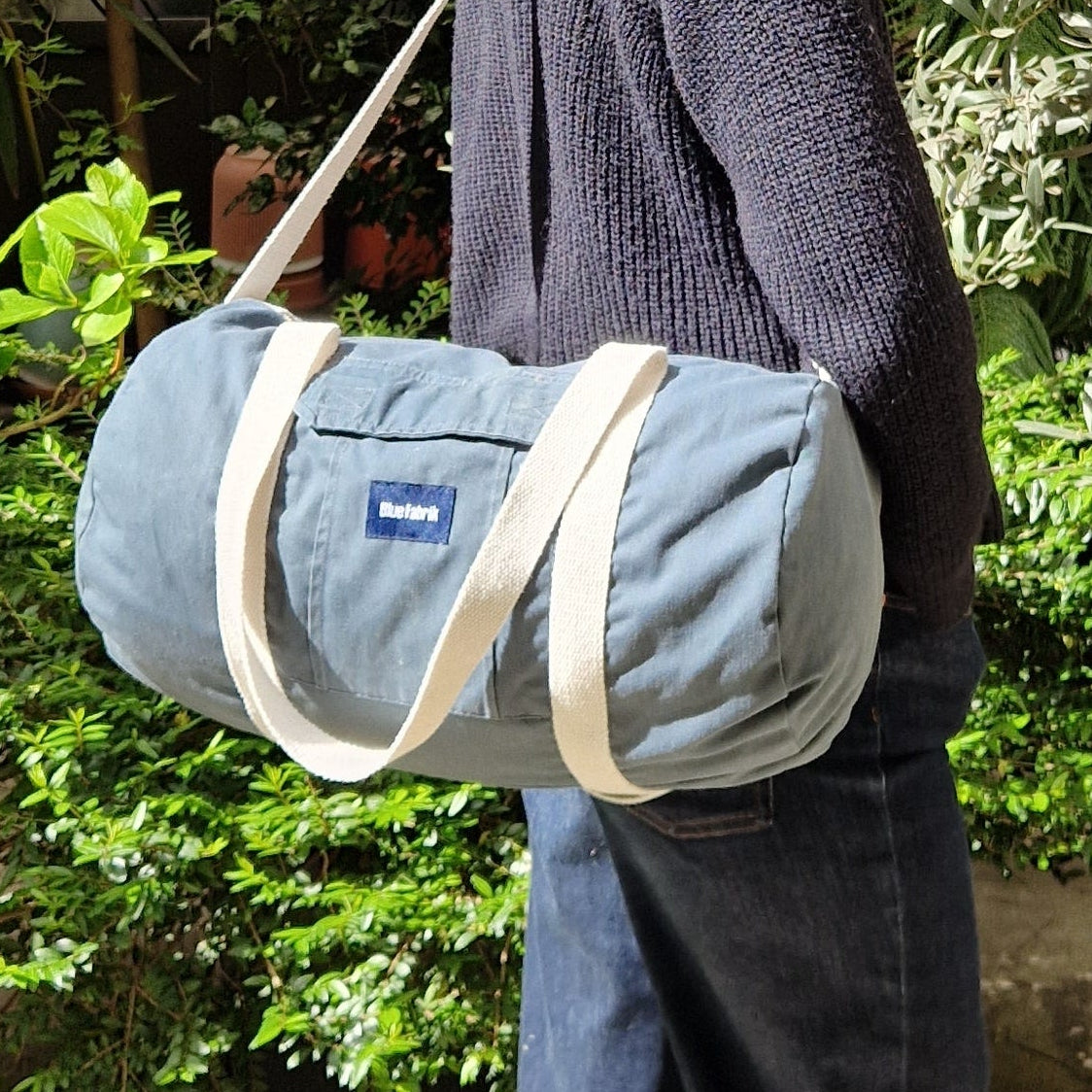 Sac Bowling Medium Vert & Ecru, doublure fleurie, avec bandoulière - Blue Fabrik