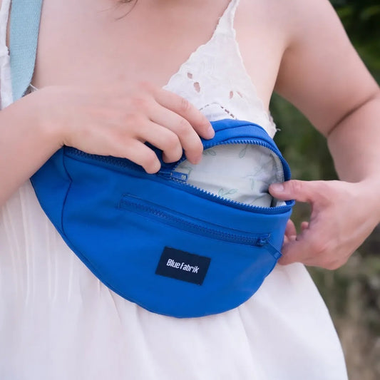 Sac Banane Bleu & Vert d'eau, doublure à fleurs vertes