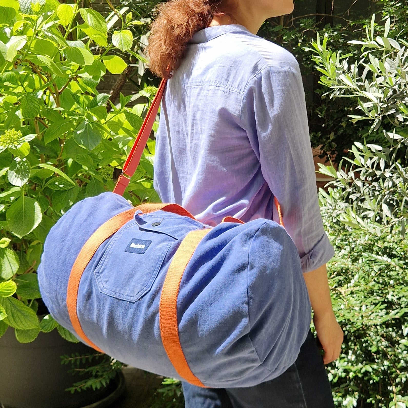 Grand Sac Bowling Bleu & Orange, doublure fleurie - Blue Fabrik