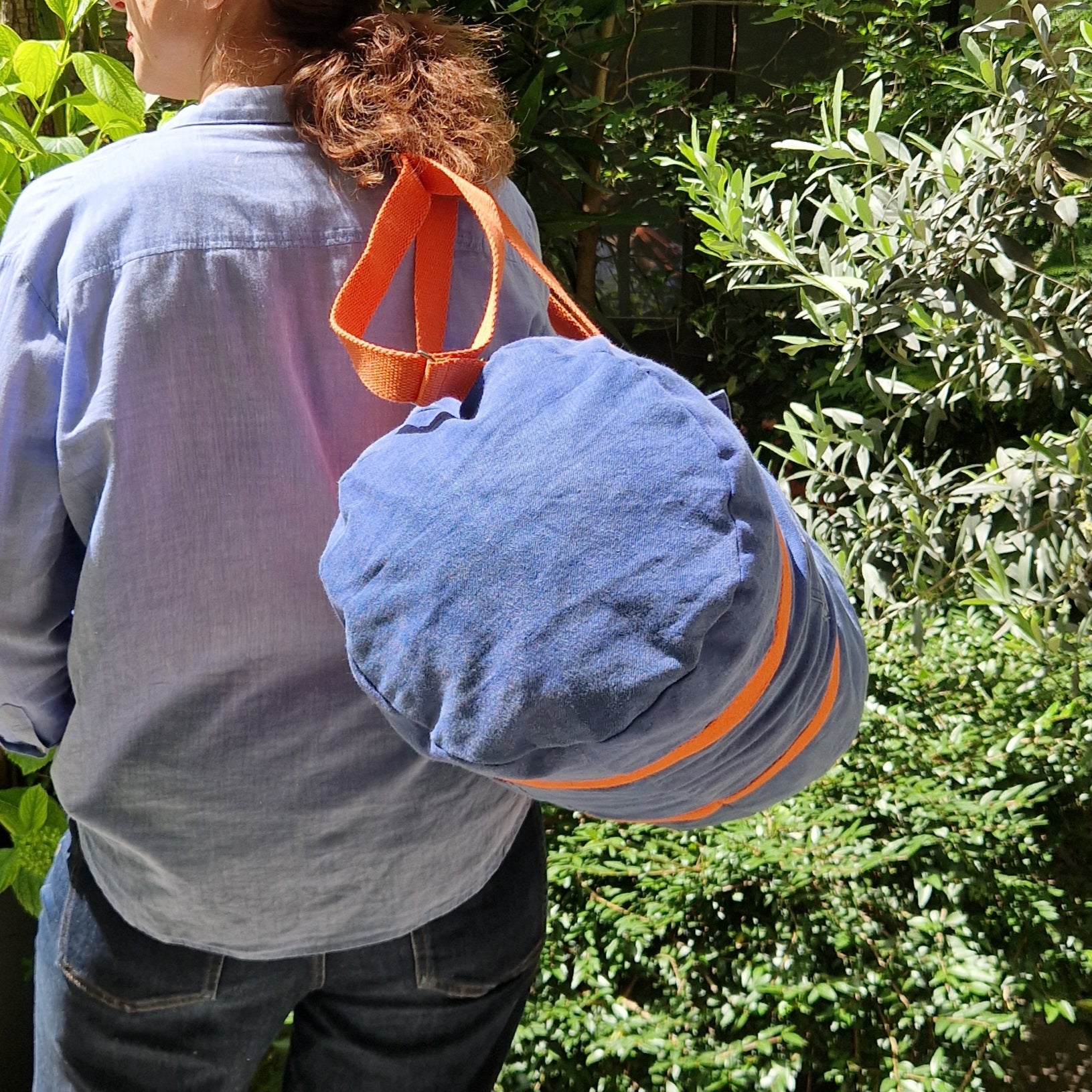 Grand Sac Bowling Bleu & Orange, doublure fleurie - Blue Fabrik