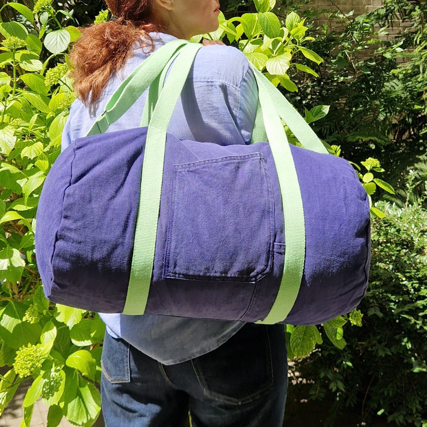 Grand Sac Bowling Bleu & Anis, doublure à petites fleurs - Blue Fabrik