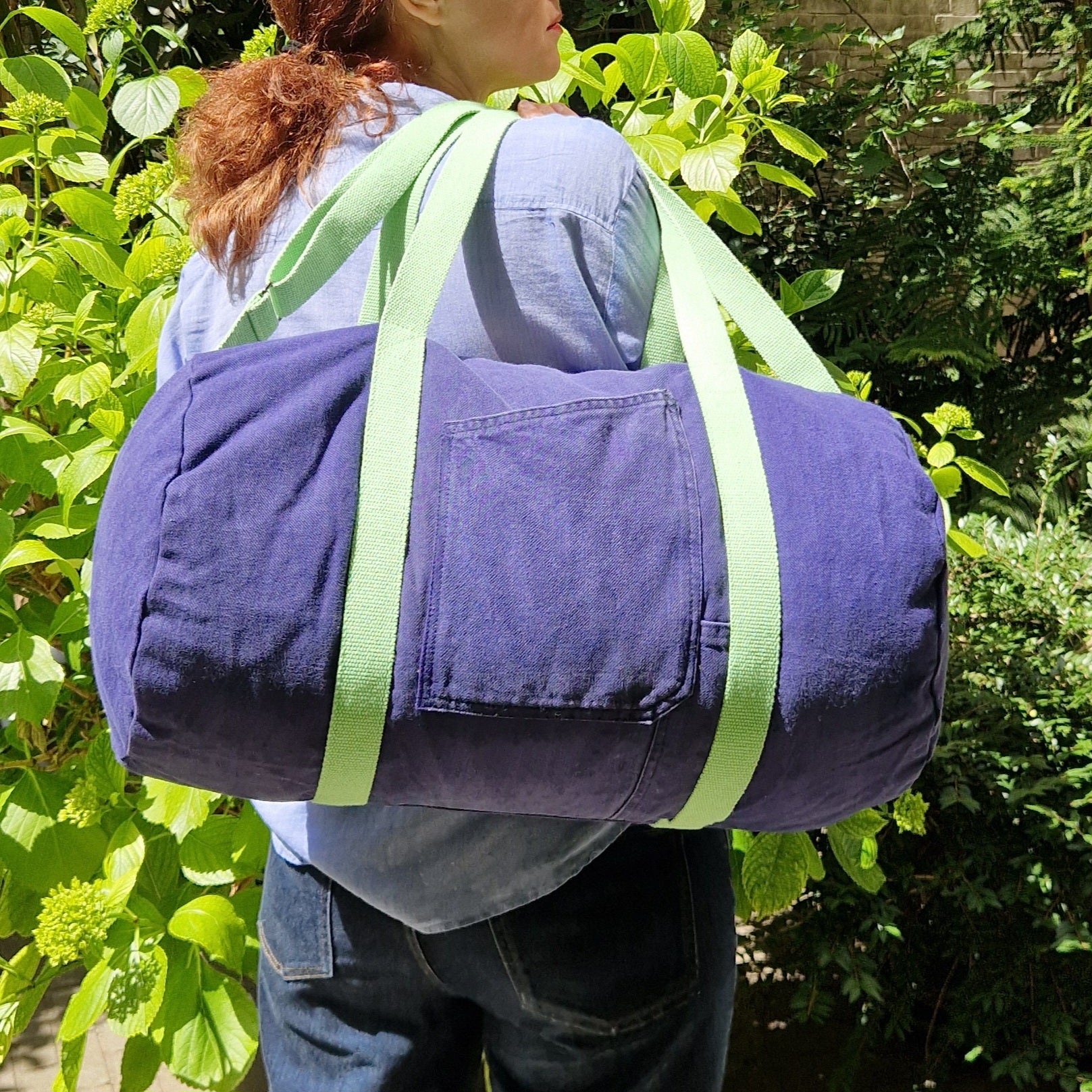 Grand Sac Bowling Bleu & Anis, doublure à petites fleurs - Blue Fabrik