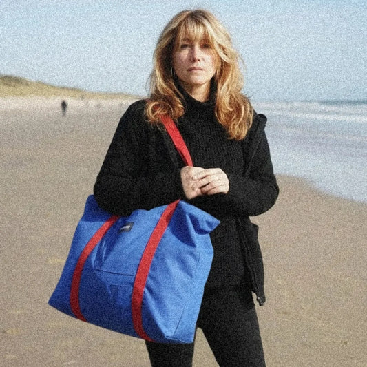 Grand sac Cabas Bleu & Bordeaux, doublure fleurie