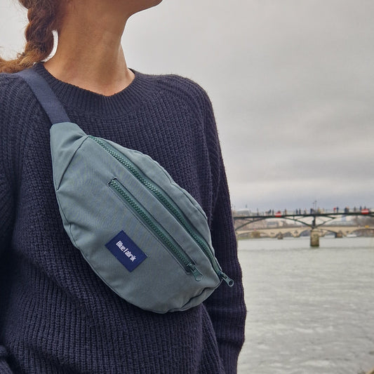 Sac Banane Vert & Bleu marine, doublure écossaise