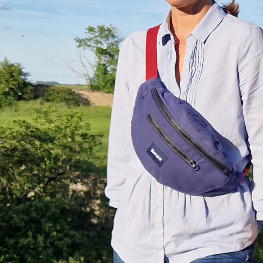 Sac Banane Bleu & Bordeaux, doublure à carreaux et fleurs