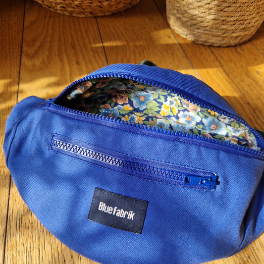 Sac Banane Bleu & Vert sapin, doublure à petites fleurs