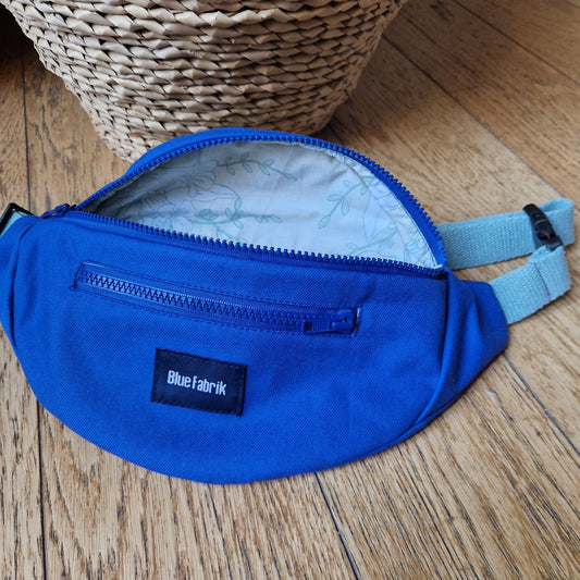 Sac Banane Bleu & Vert d'eau, doublure à fleurs vertes