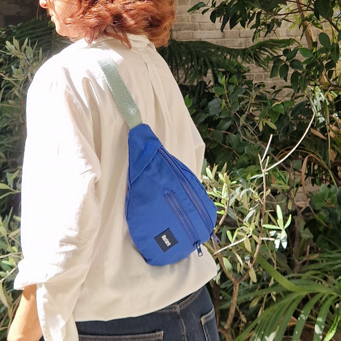 Sac Banane Bleu & Vert d'eau, doublure fleurie