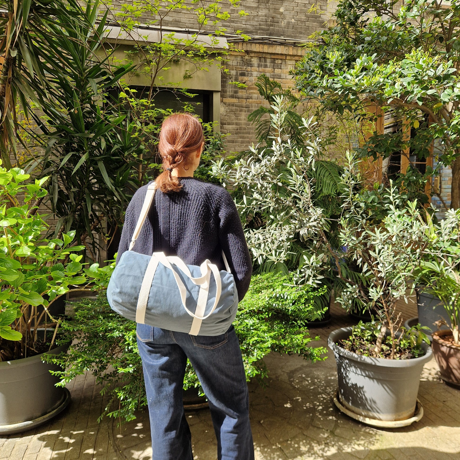 Sac Bowling Medium Vert & Ecru, doublure fleurie, avec bandoulière - Blue Fabrik - dos