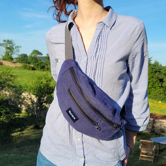 Sac Banane Bleu & Gris anthracite, doublure rayée