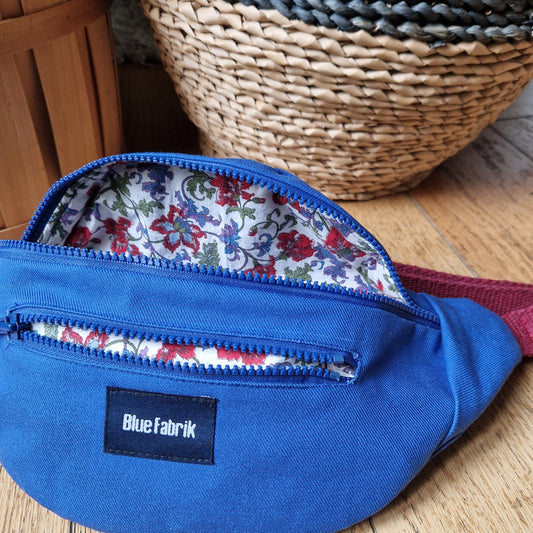 Sac Banane Bleu & Bordeaux, doublure fleurie - Blue Fabrik