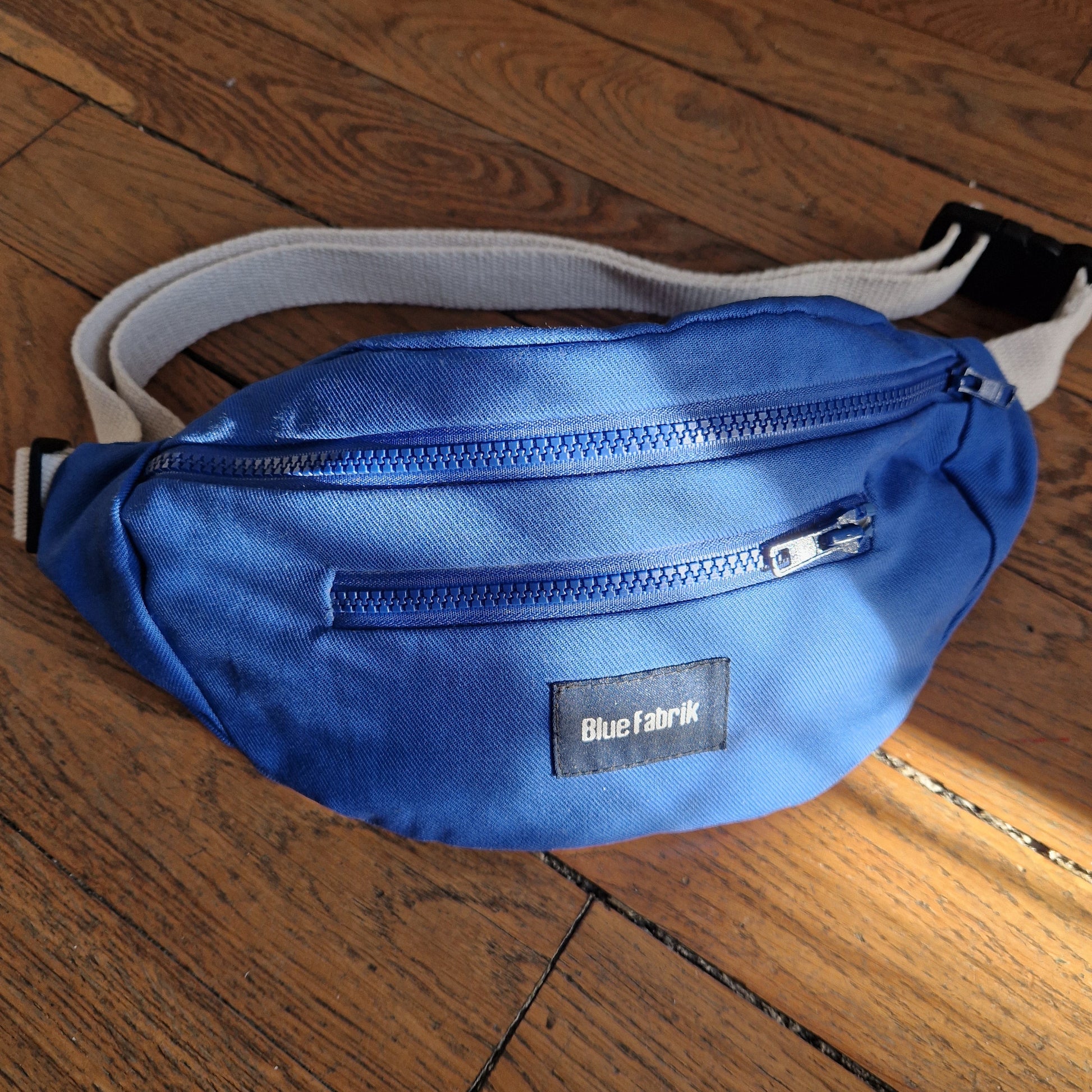 Sac Banane Bleu & Ecru, doublure à motif jaune - Blue Fabrik