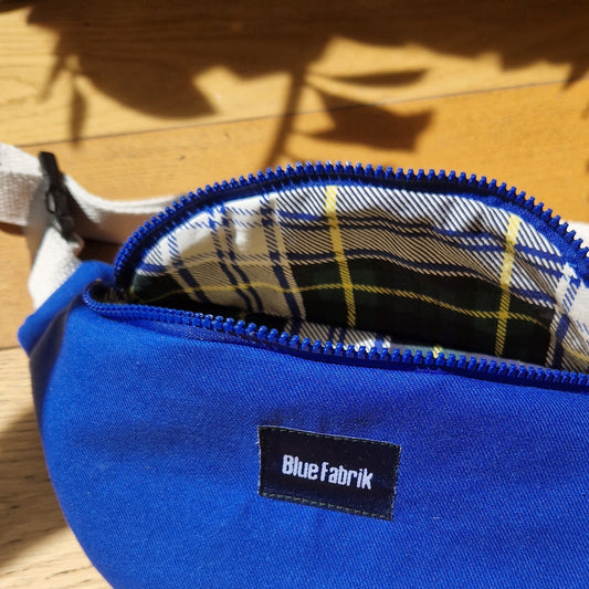Sac Banane Bleu & Ecru, doublure écossaise - Blue Fabrik
