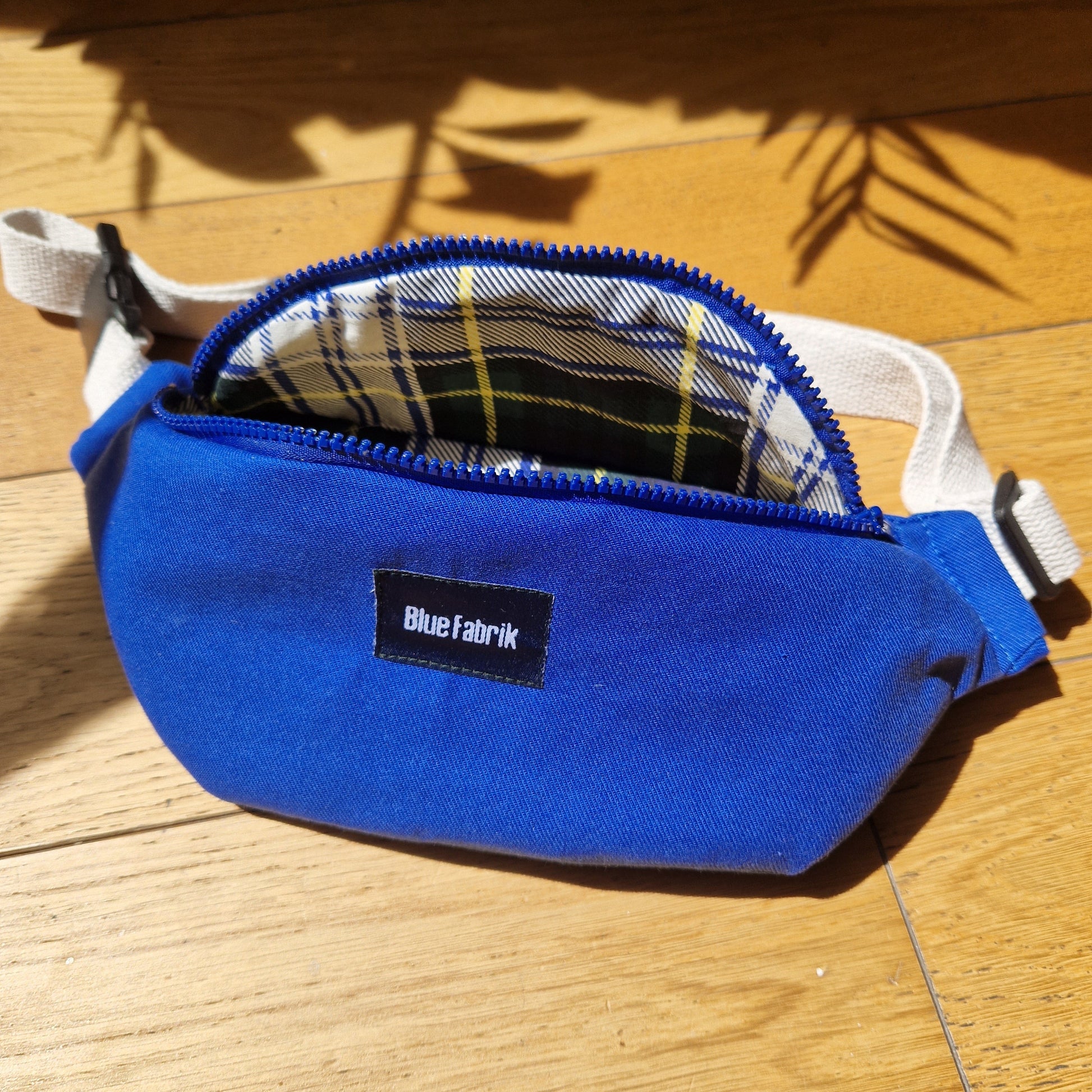 Sac Banane Bleu & Ecru, doublure écossaise - Blue Fabrik
