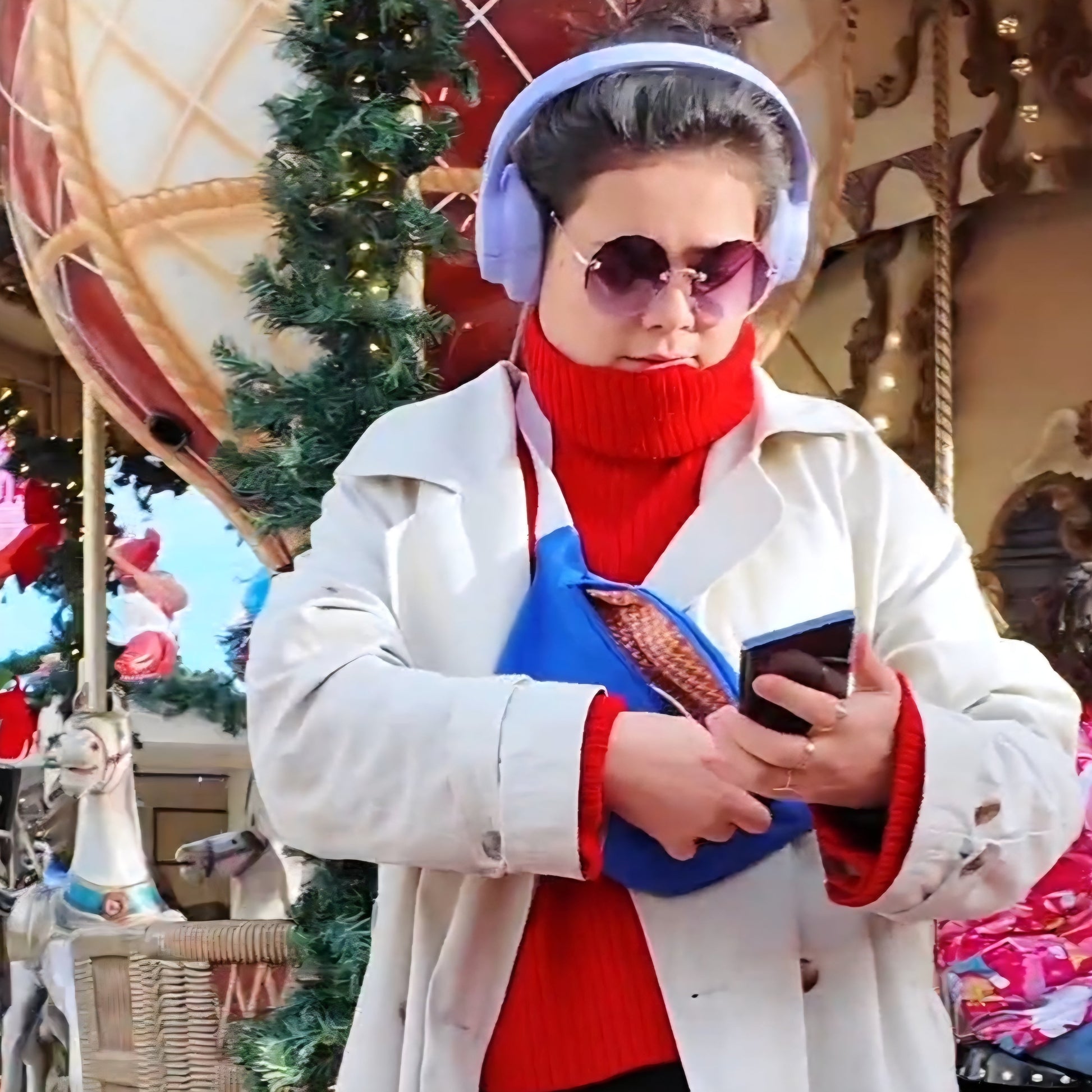 Sac Banane Bleu & Ecru, intérieur orange à motifs - Blue Fabrik