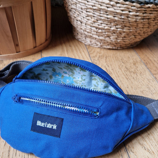 Sac Banane Bleu & Gris anthracite, doublure fleurie - Blue Fabrik