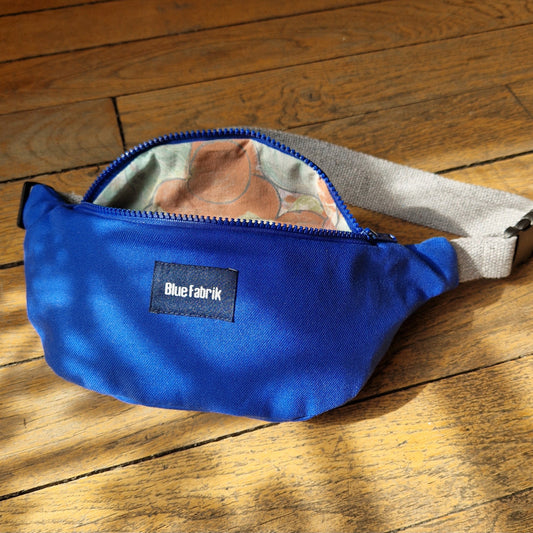 Sac Banane Bleu & Gris clair, doublure fleurie - Blue Fabrik