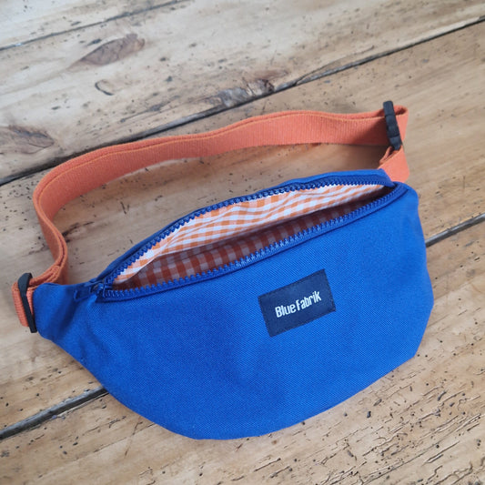 Sac Banane Bleu & Orange, doublure à carreaux - Blue Fabrik