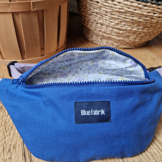Sac Banane Bleu & Parme, doublure à petites fleurs - Blue Fabrik
