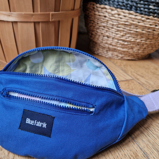 Sac Banane Bleu & Parme, doublure fleurie psychédélique - Blue Fabrik