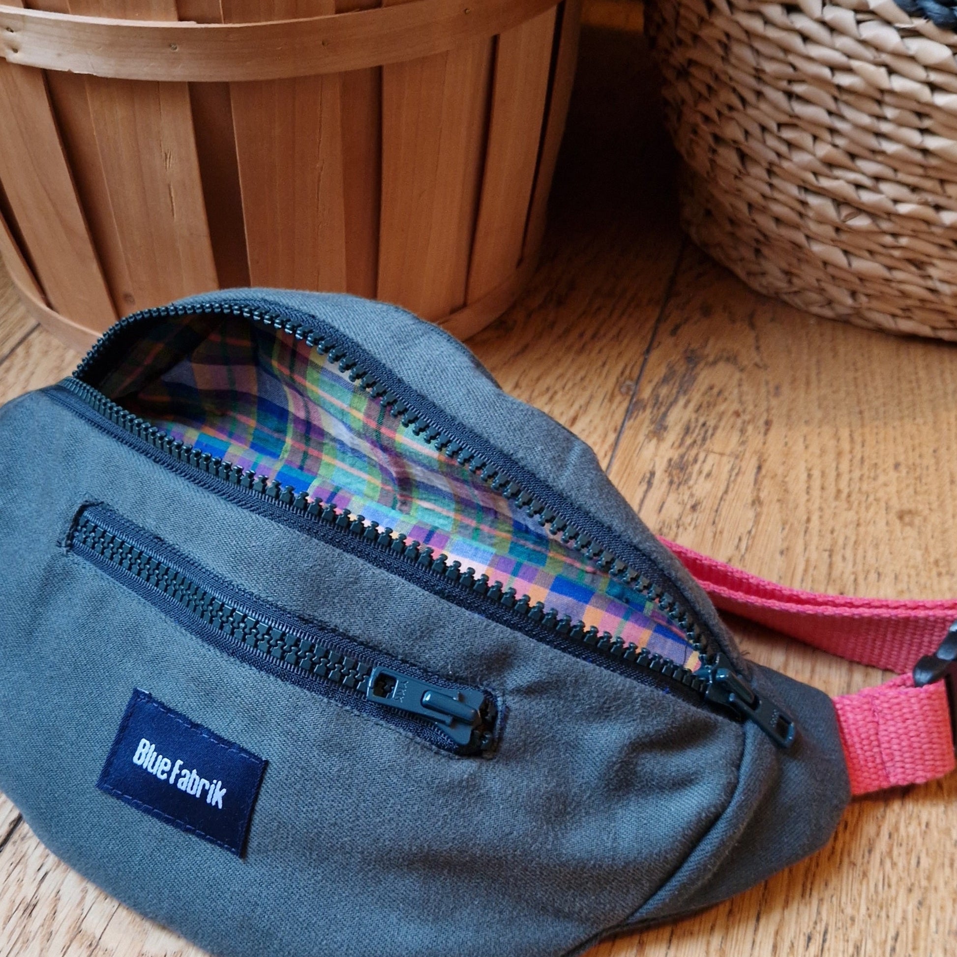 Sac Banane Vert & Rose, doublure à carreaux - Blue Fabrik