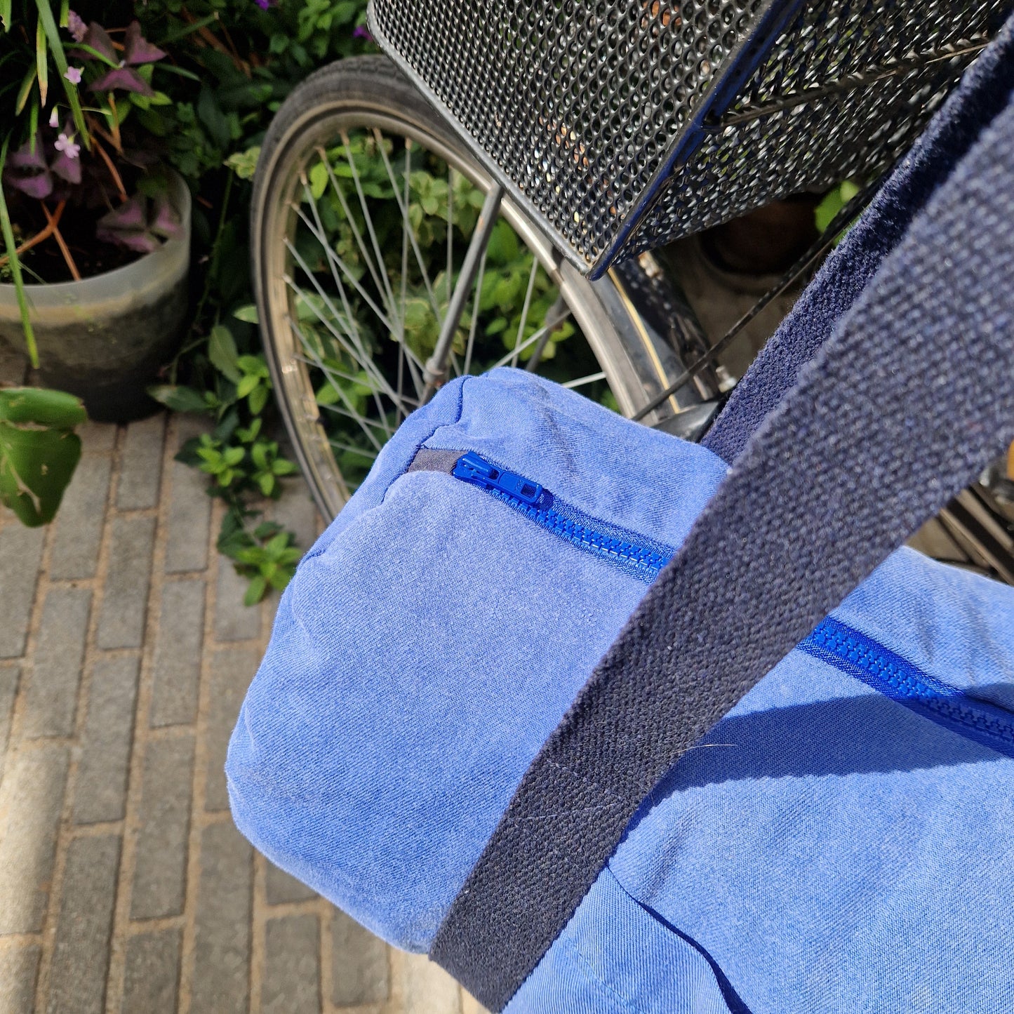 Sac Bowling medium Bleu & Bleu marine, doublure unie - Blue Fabrik