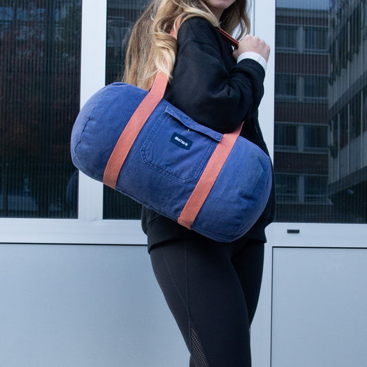 Sac Bowling Medium Bleu & brique, doublure fleurie - Blue Fabrik