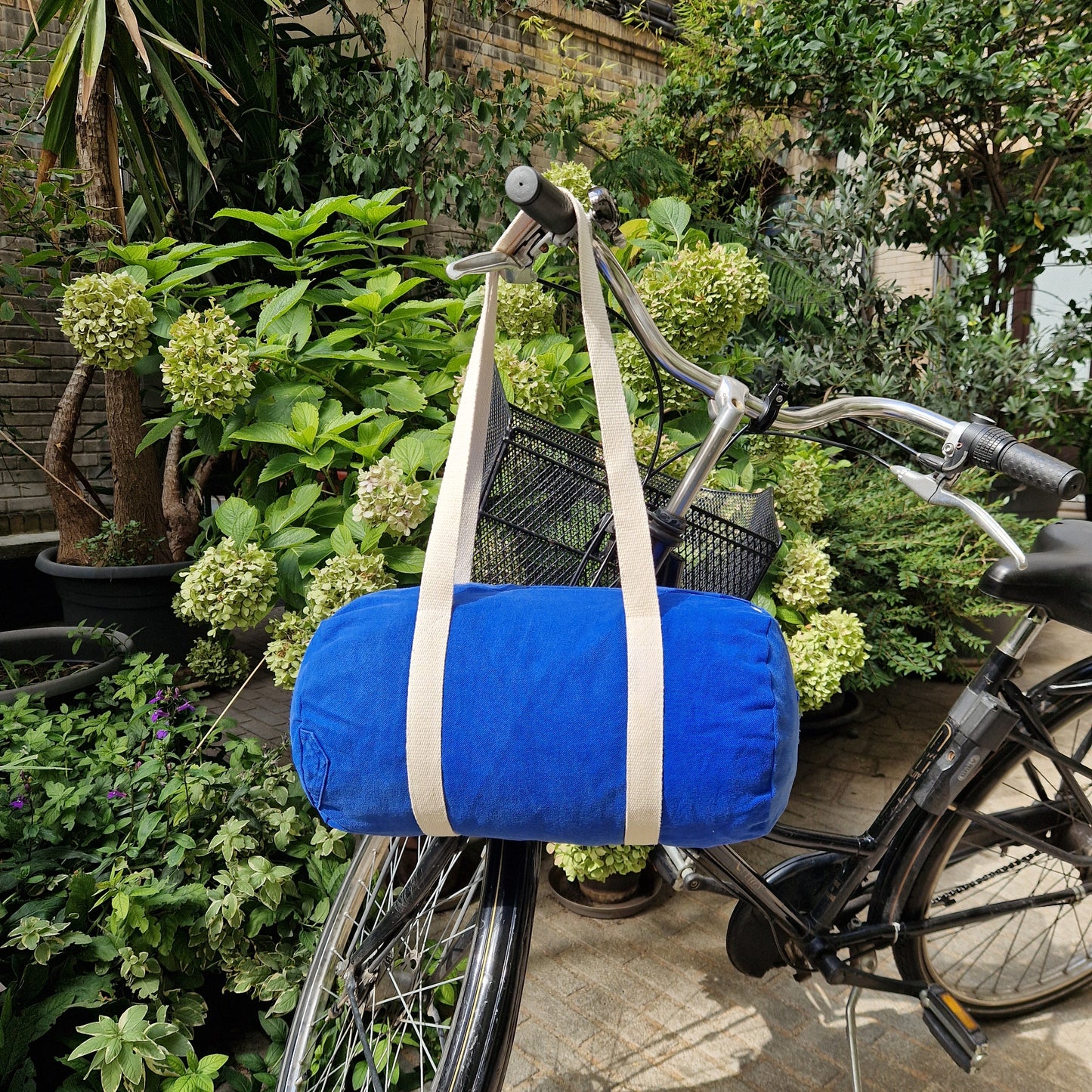 Sac Bowling Medium Bleu & Ecru, doublure unie écrue - Blue Fabrik