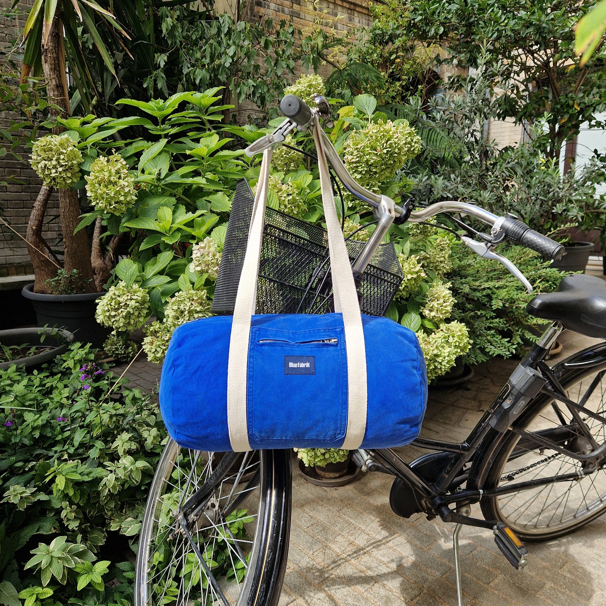 Sac Bowling Medium Bleu & Ecru, doublure unie écrue - Blue Fabrik