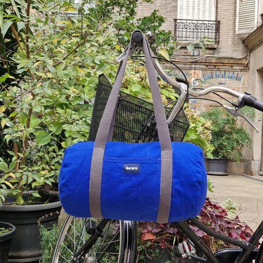 Sac Bowling Medium Bleu & Gris anthracite, doublure grandes fleurs - Blue Fabrik
