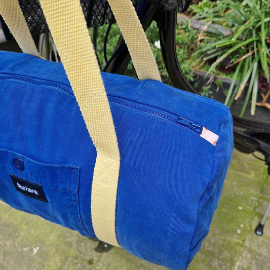 Sac Bowling Medium Bleu & Jaune, doublure fleurie - Blue Fabrik