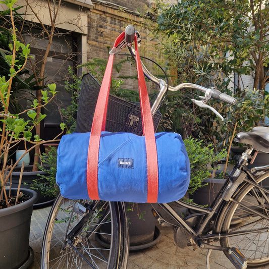 Sac Bowling Medium Bleu & Rose, doublure fleurie - Blue Fabrik