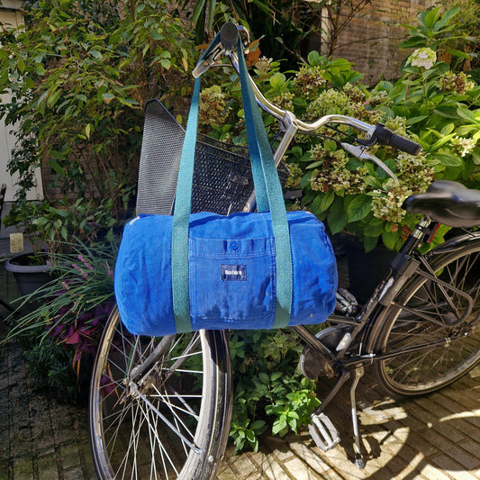 Sac Bowling medium Bleu & Vert, doublure fleurie - Blue Fabrik