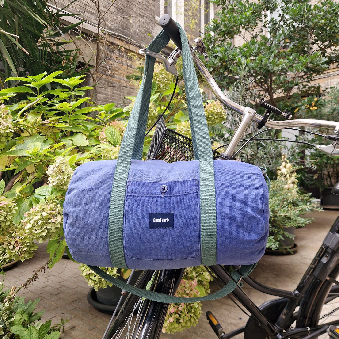 Sac Bowling Medium Bleu & Vert sapin, doublure à carreaux, avec bandoulière - Blue Fabrik