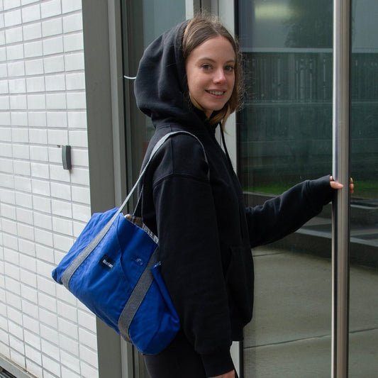 Sac Cabas Bleu & Gris anthracite, doublure à rayures - Blue Fabrik