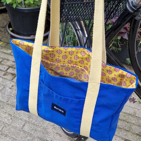 Sac Cabas Bleu & Jaune, doublure à petites fleurs - Blue Fabrik