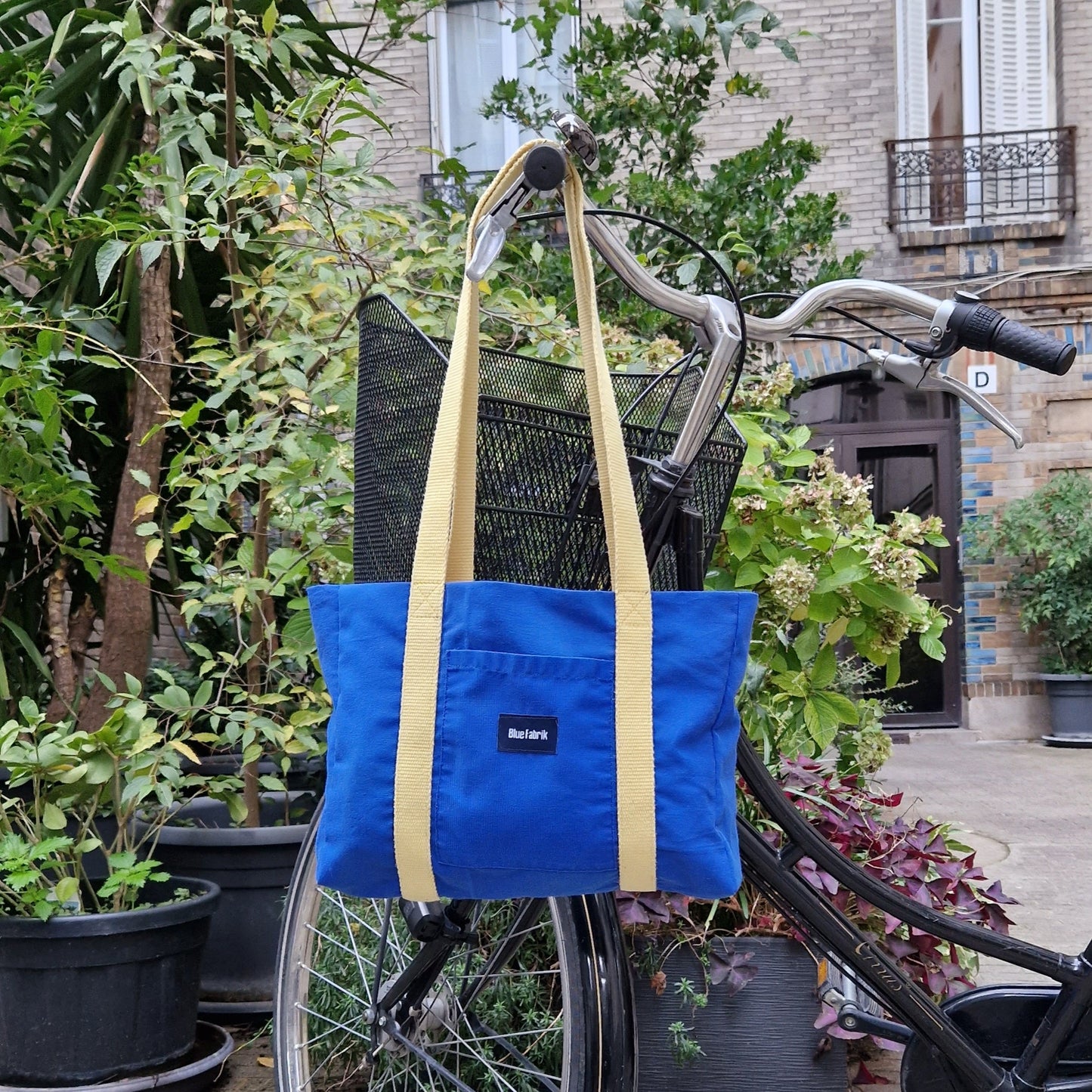 Sac Cabas Bleu & Jaune, doublure à petites fleurs - Blue Fabrik