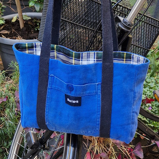 Sac Cabas Bleu & Marine, doublure écossaise - Blue Fabrik