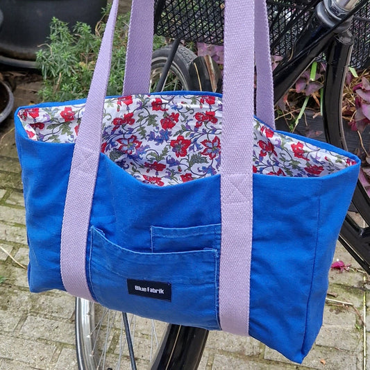 Sac Cabas Bleu & Parme, doublure fleurie - Blue Fabrik