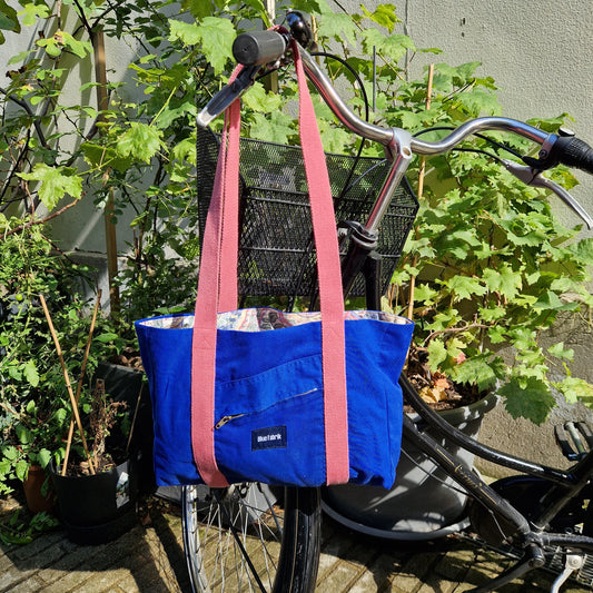 Sac Cabas Bleu & Rose, doublure fleurie - Blue Fabrik