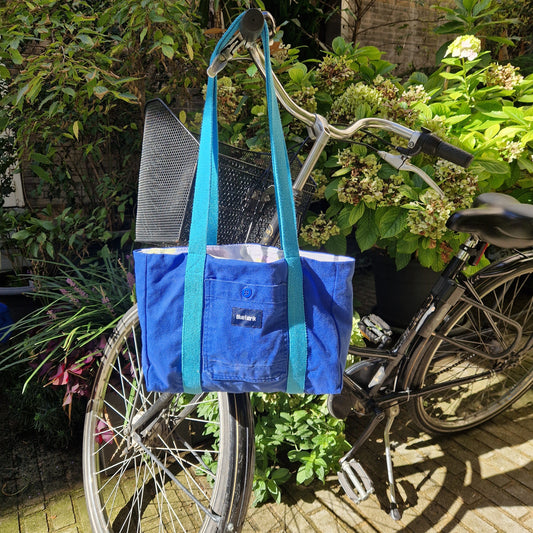 Sac Cabas Bleu & turquoise, doublure à fleurs psychédéliques - Blue Fabrik