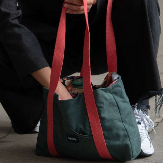 Sac Cabas Vert & Rose, doublure à fleurs bleues - Blue Fabrik
