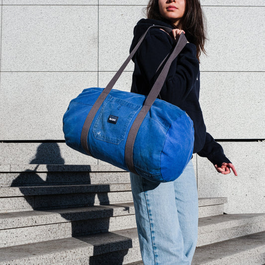 Grand Sac Bowling Bleu & anthracite, doublure grise unie - Blue Fabrik