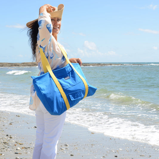 Grand sac Cabas Bleu & Jaune, doublure bleu marine - Blue Fabrik